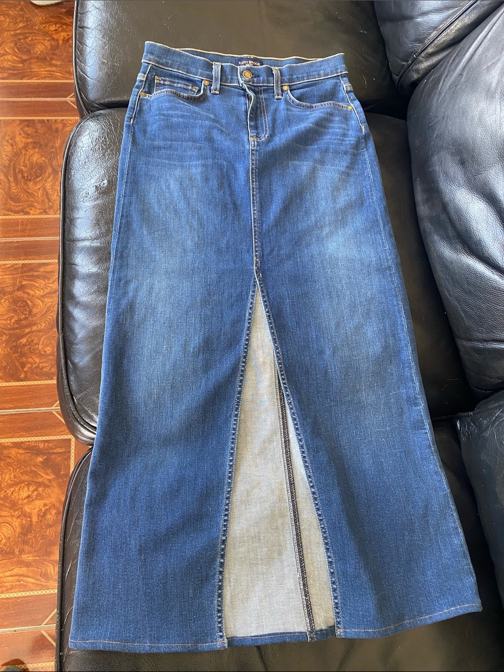 Ramy Brook Dark Blue Denim Maxi Skirt with Front Slit